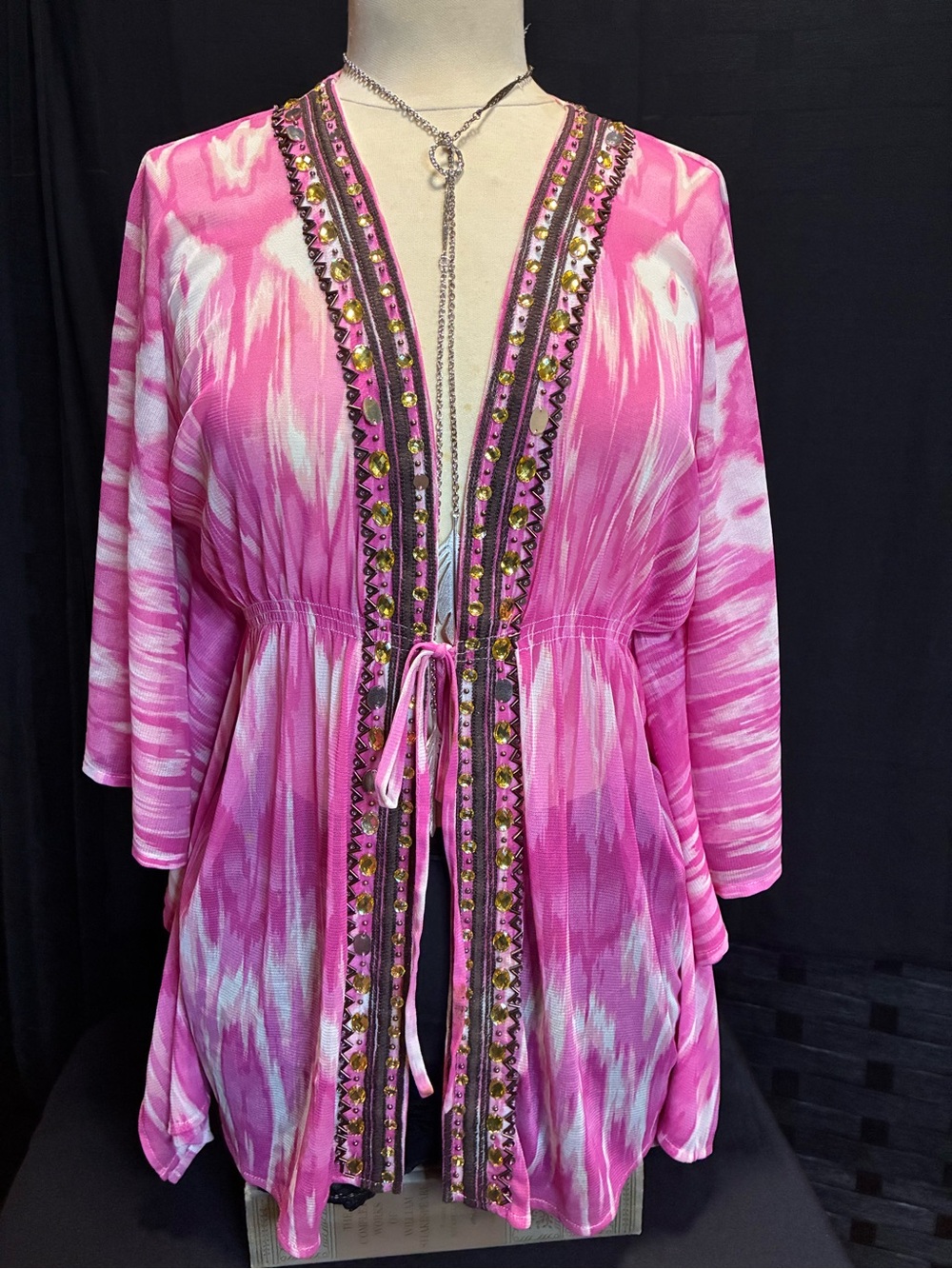 INC International Concepts Pink Watercolor-Print Sheer Top